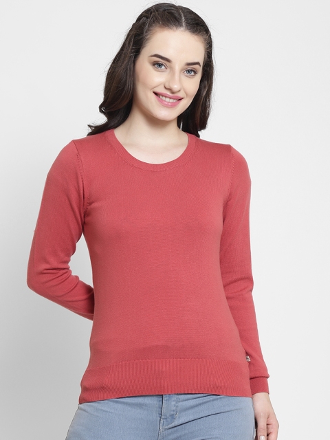 

Madame Women Coral Pink Solid Pullover