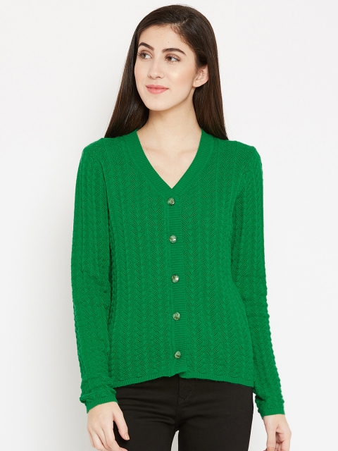 

Madame Women Green Self Design Cardigan