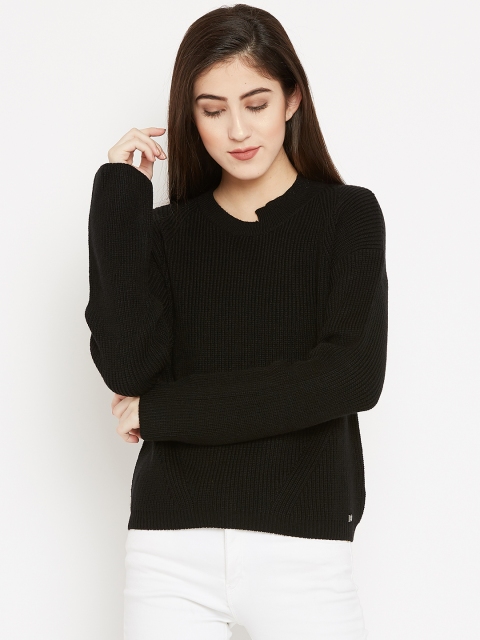 

Madame Women Black Solid Pullover