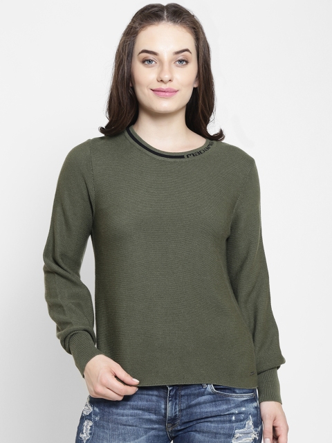

Madame Women Olive Green Solid Pullover
