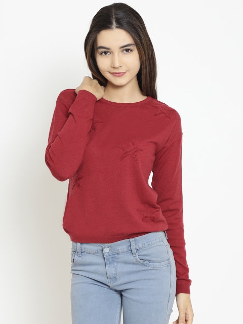 

Madame Women Maroon Self Design Pullover