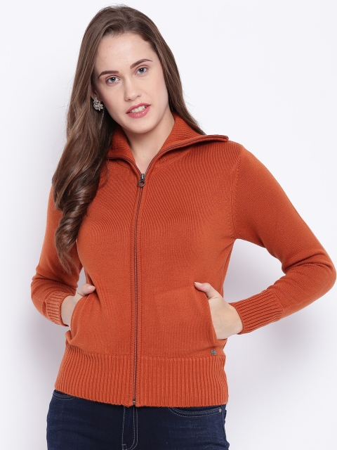 

Madame Women Rust Orange Solid Cardigan