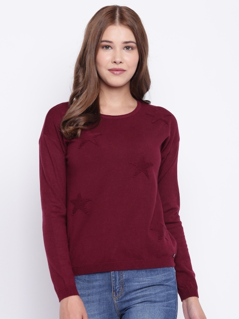 

Madame Women Burgundy Self Design Pullover