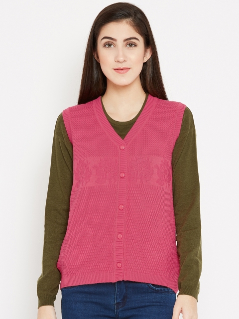 

Madame Women Pink Self-Design Cardigan