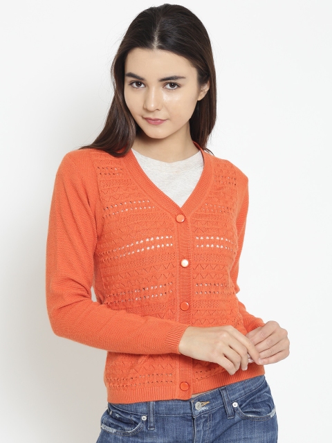 

Madame Women Orange Self Design Cardigan