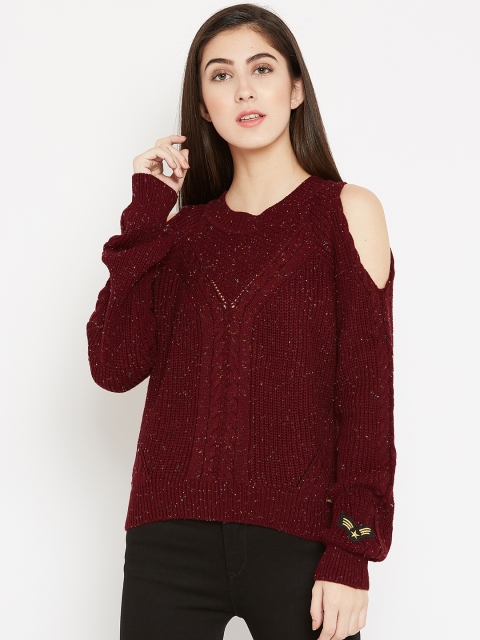 

Madame Women Maroon Self-Design Cold-Shoulder Pullover