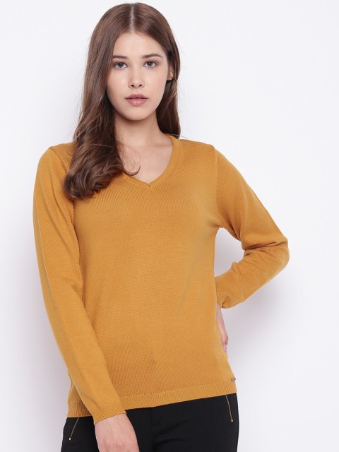 

Madame Women Mustard Yellow Solid Pullover