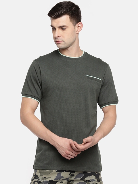 

Cottonworld Men Olive Green Solid Round Neck T-shirt
