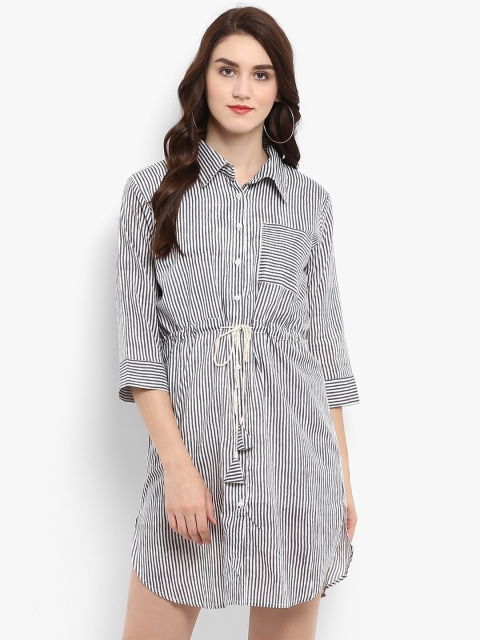 

Zima Leto Women Grey & White Striped Shirt Dress