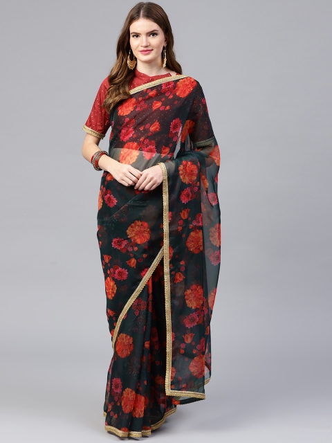 

Inddus Green & Orange Printed Saree