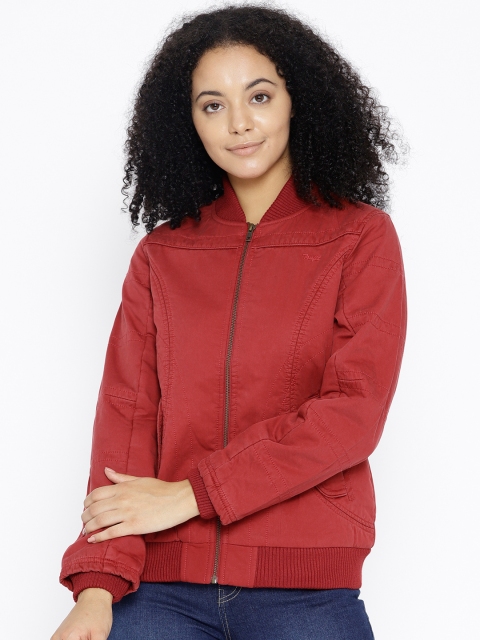 

Trufit Women Red Solid Bomber Jacket