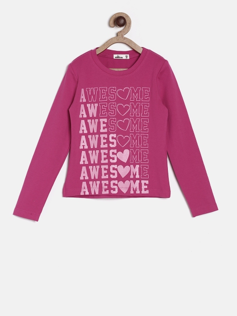 

Adams kids Girls Pink Printed Round Neck T-shirt