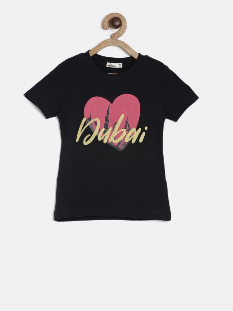 

Adams kids Girls Black Printed Round Neck T-shirt