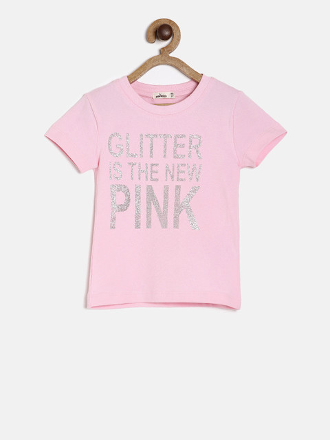 

Adams kids Girls Pink Printed Round Neck T-shirt