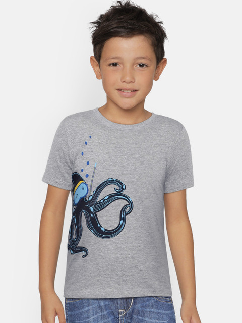 

Adams kids Boys Grey Melange Printed Round Neck T-shirt