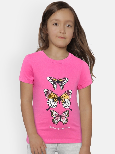 

Adams kids Girls Pink Printed Round Neck T-shirt