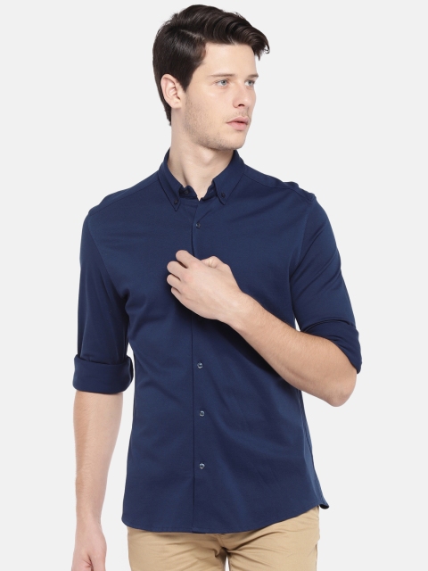 

Cottonworld Men Navy Blue Slim Fit Solid Casual Shirt