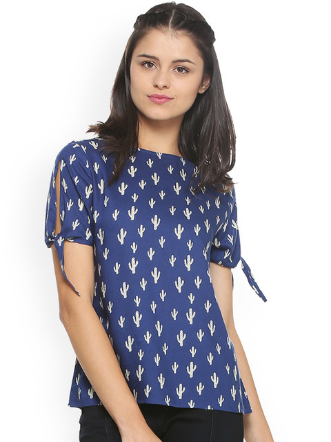 

People Women Blue Printed Top