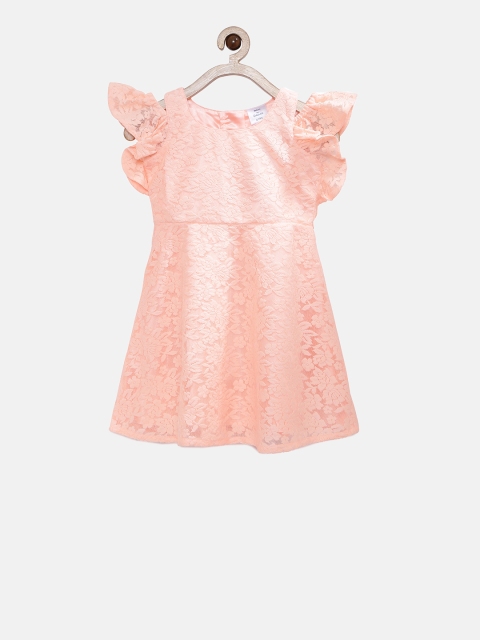 

Doodle Girls Peach-Coloured Self Design Fit and Flare Dress