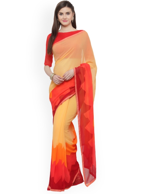 

Shaily Orange Printed Pure Georgette Saree