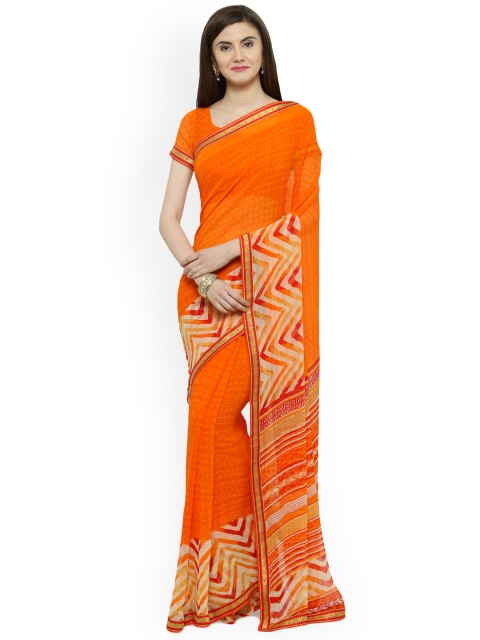 

Shaily Orange Printed Satin Saree
