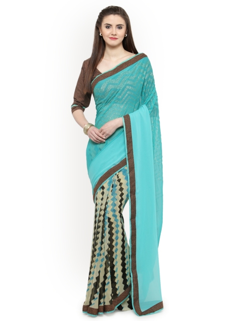 

Shaily Blue & Black Pure Georgette Printed Saree