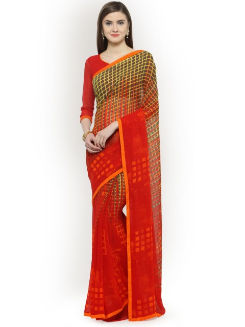 

Shaily Mustard & Red Pure Georgette Printed Saree