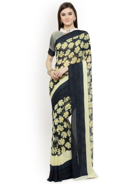 

Shaily Cream-Coloured & Black Satin Printed Saree
