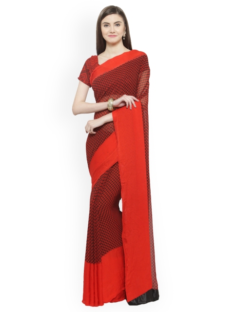 

Shaily Red & Black Satin Printed Saree