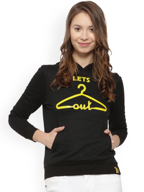 

Campus Sutra Women Black Printed Hooded Sweatshirt