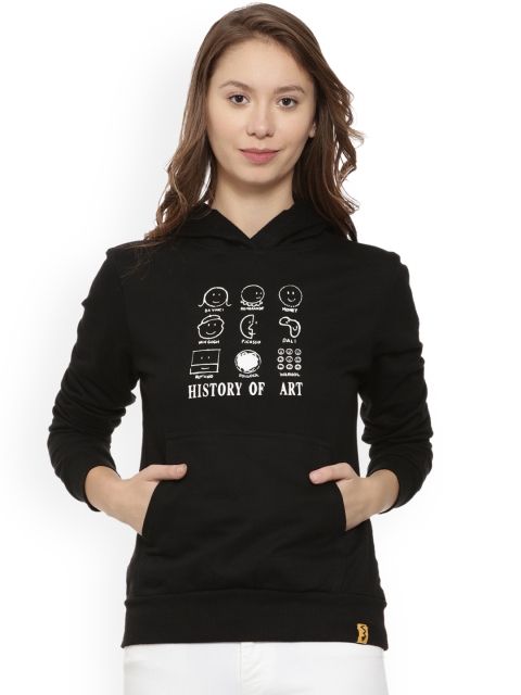 

Campus Sutra Women Black Printed Hooded Sweatshirt