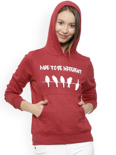 

Campus Sutra Women Maroon Printed Hooded Sweatshirt