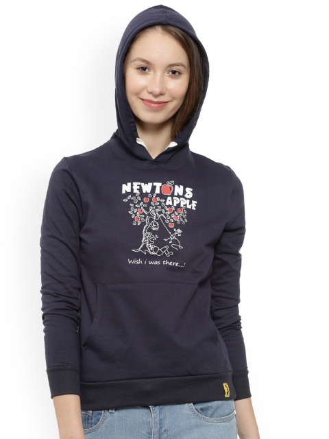 

Campus Sutra Women Navy Blue Printed Hooded Sweatshirt