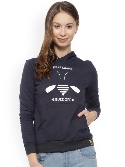 

Campus Sutra Women Navy Blue Printed Hooded Sweatshirt