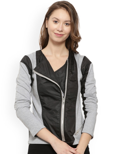 

Campus Sutra Women Black & Grey Colourblocked Tailored Jacket