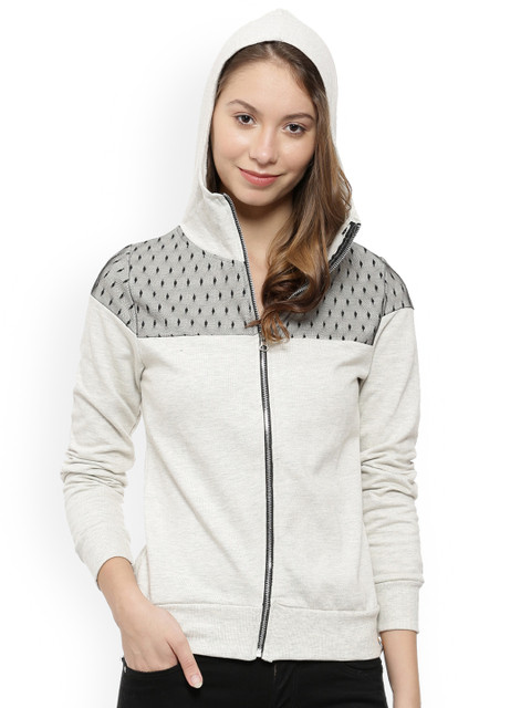 

Campus Sutra Women Off-White & Black Self Design Hooded Sweatshirt