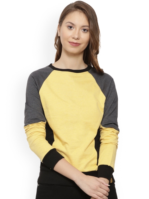 

Campus Sutra Women Yellow & Black Colourblocked Sweatshirt