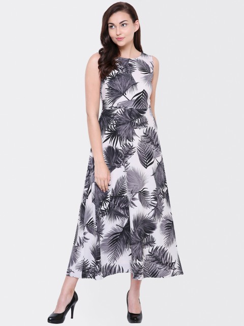 

Yaadleen Women White & Grey Printed Maxi Dress