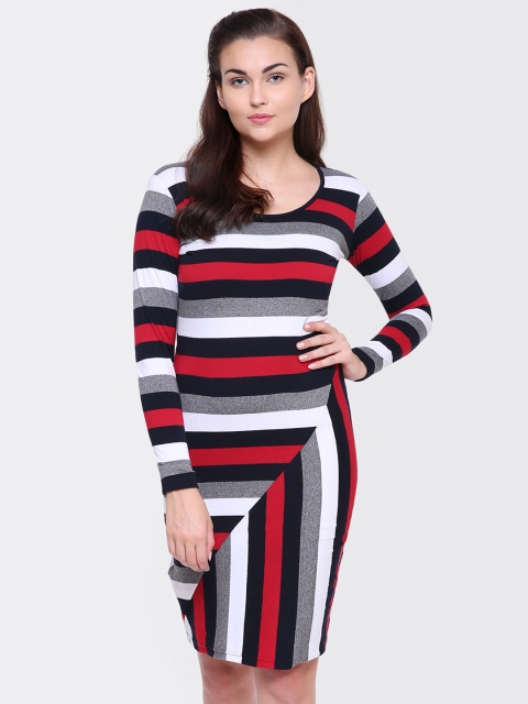 

Yaadleen Women Red & Grey Striped Sheath Dress