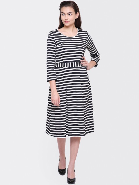 

Yaadleen Women Black & White Striped Fit & Flare Dress