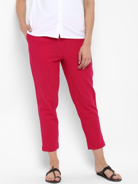 

Sringam Women Pink Solid Cropped Trousers