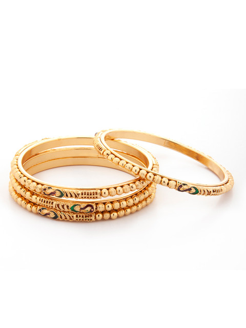 

Rubans Handrafted Gold Plated Handcrafted Peacock Set oF 4 Bangle Set