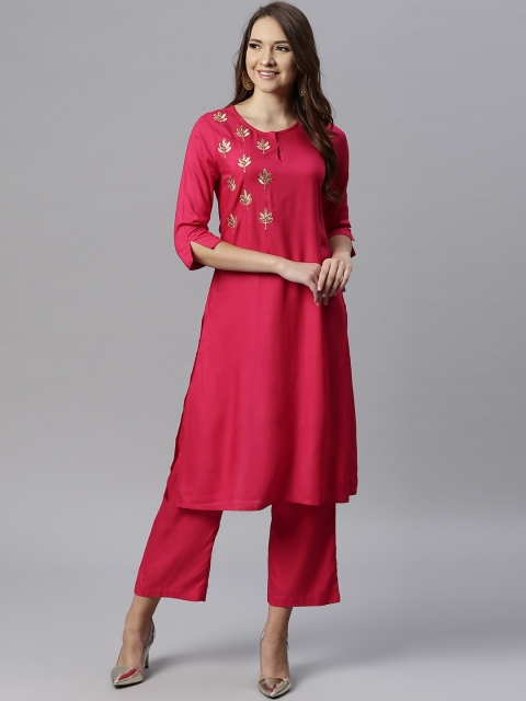 

Juniper Women Pink Solid Straight Kurta