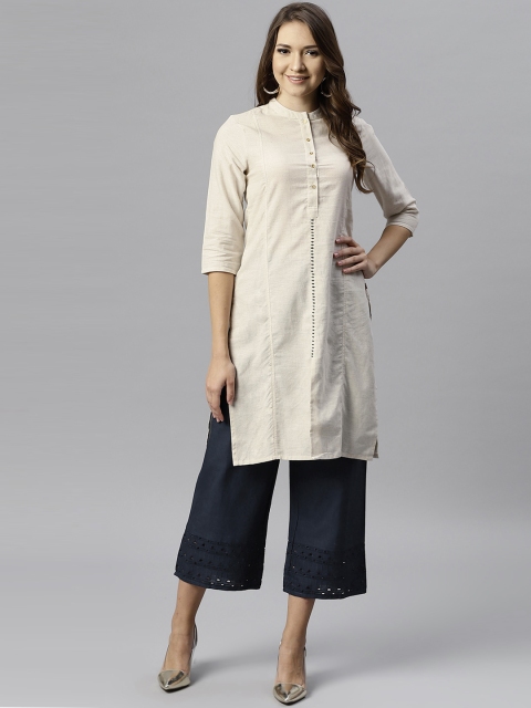 

Juniper Women Off-White Solid Straight Kurta