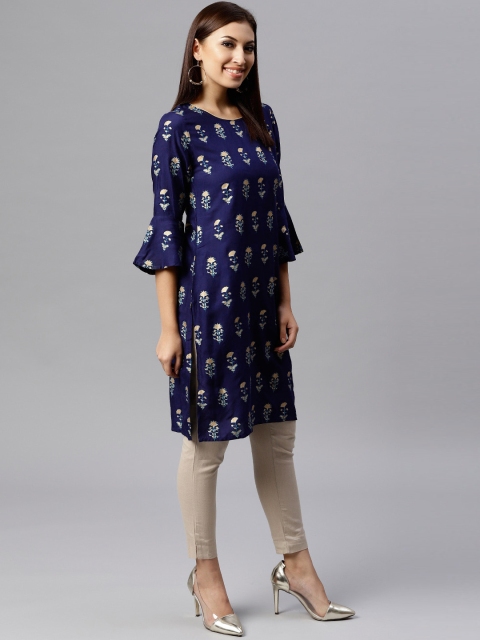 

Juniper Women Navy Blue & White Printed Straight Kurta