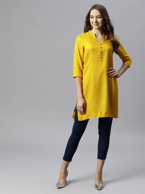 

Juniper Women Mustard Yellow Solid Straight Kurta