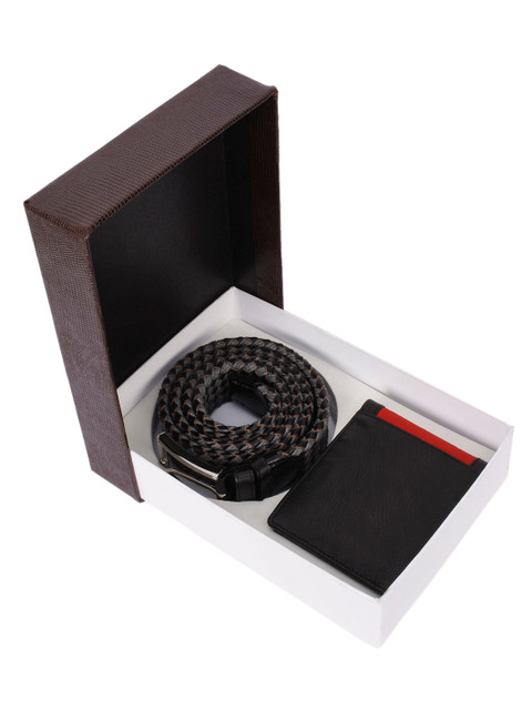 

BuckleUp Men Black & Grey Leather Accessory Gift Set
