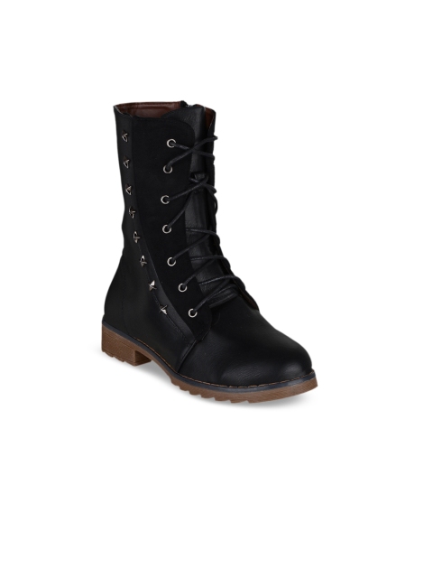 

SHUZ TOUCH Women Black Solid High-Top Flat Boots