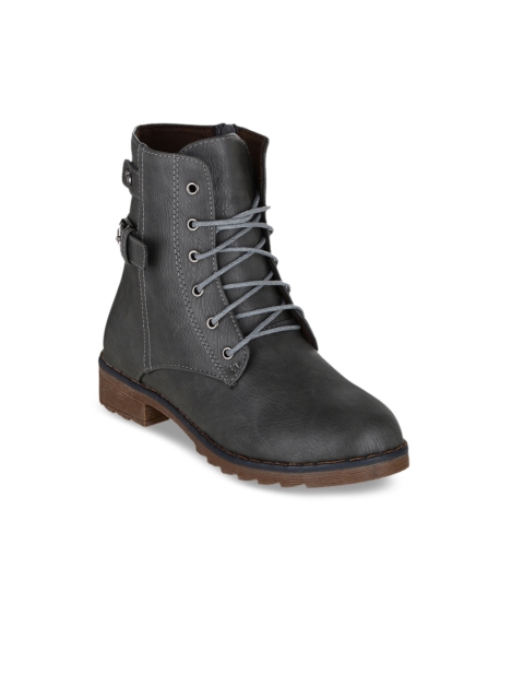 

SHUZ TOUCH Women Grey Solid High-Top Flat Boots