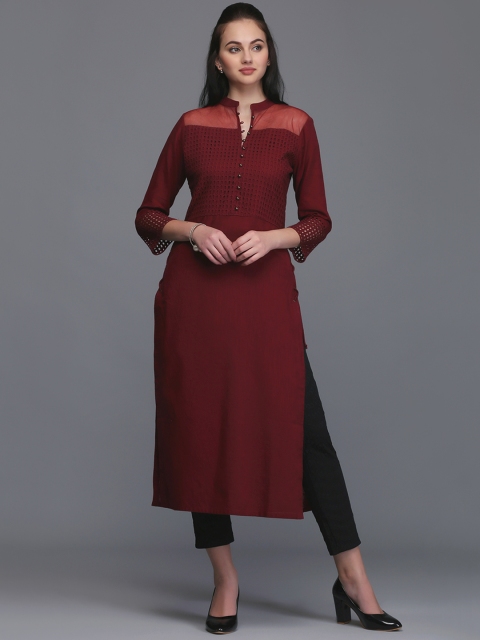 

Ojjasvi Women Maroon Solid Straight Kurta